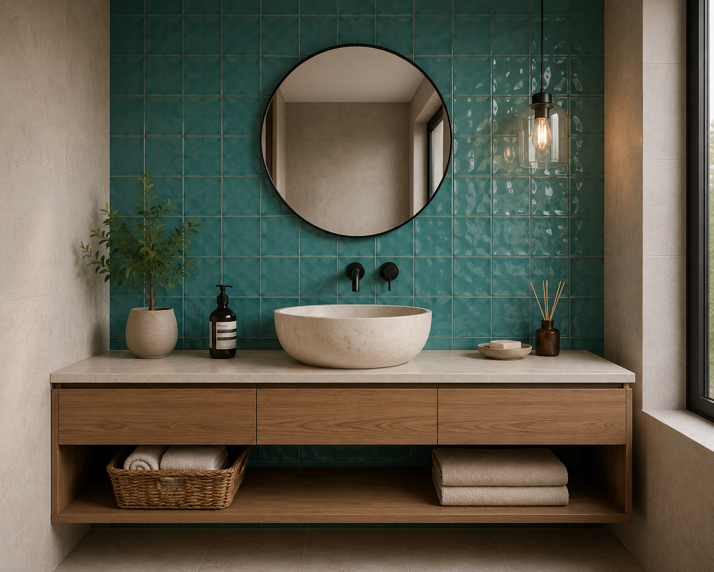 کاشی مراکشی سایز15*15طرح گبی+روستیک سبز آبی(Gobi Rustic Dark Teal) - تصویر 2