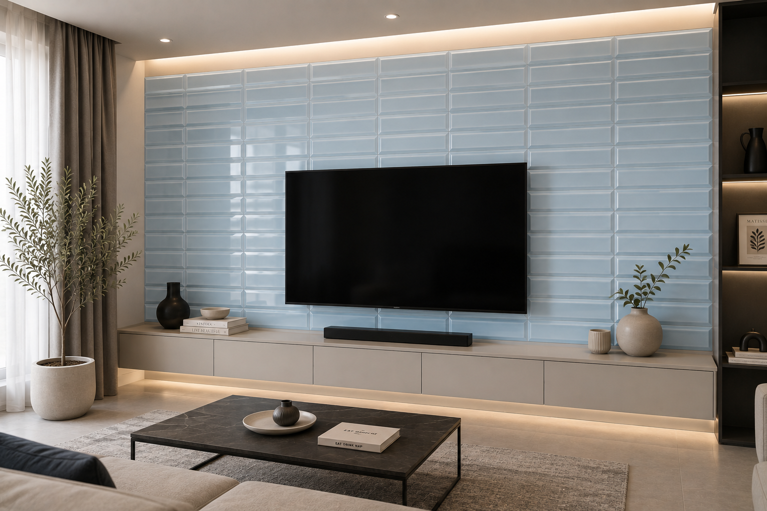کاشی مترویی سایز30*10کونیک آبی روشن(konic Light Blue) - تصویر 3