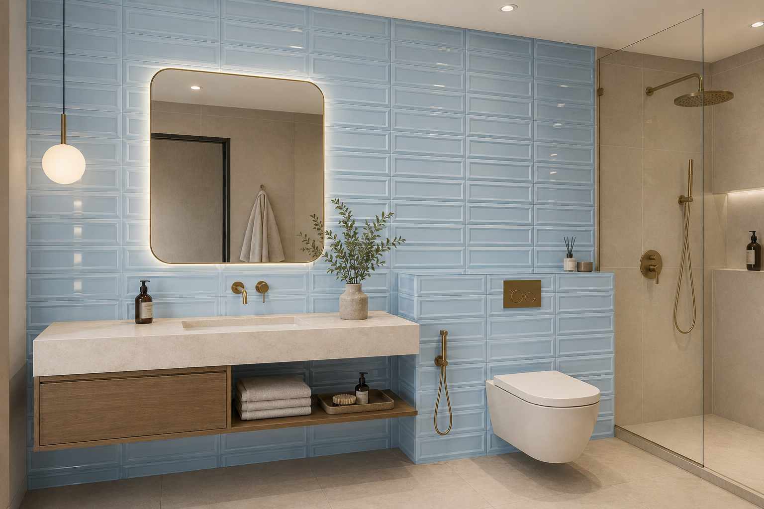 کاشی مترویی سایز30*10کونیک آبی روشن(konic Light Blue) - تصویر 2