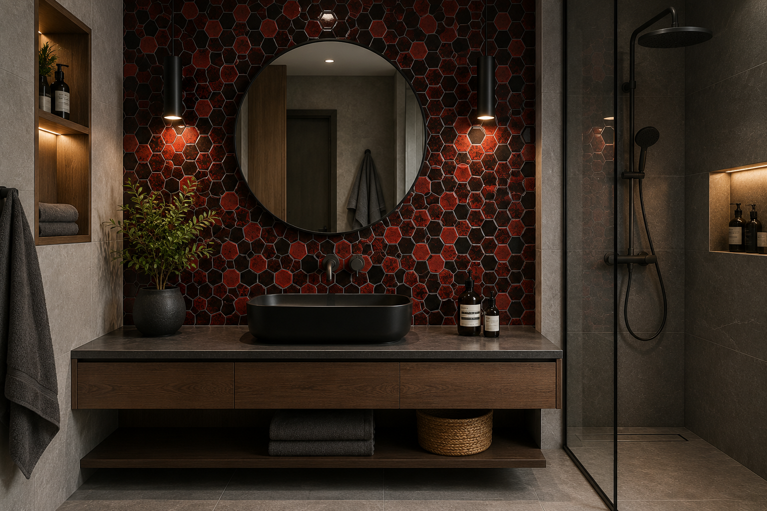 سرامیک استخری پشت توری 30*30بلونیا مشکی قرمز (BOLOGNA-B RED) - تصویر 3