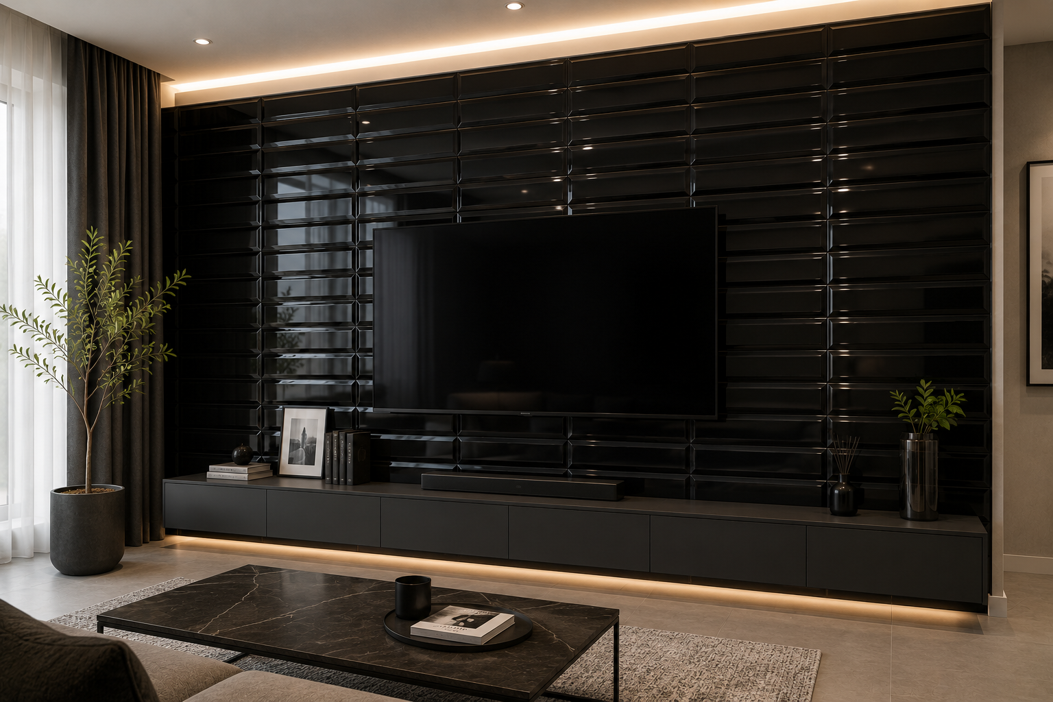 کاشی مترویی سایز30*10کونیک مشکی براق(konic Black) - تصویر 3
