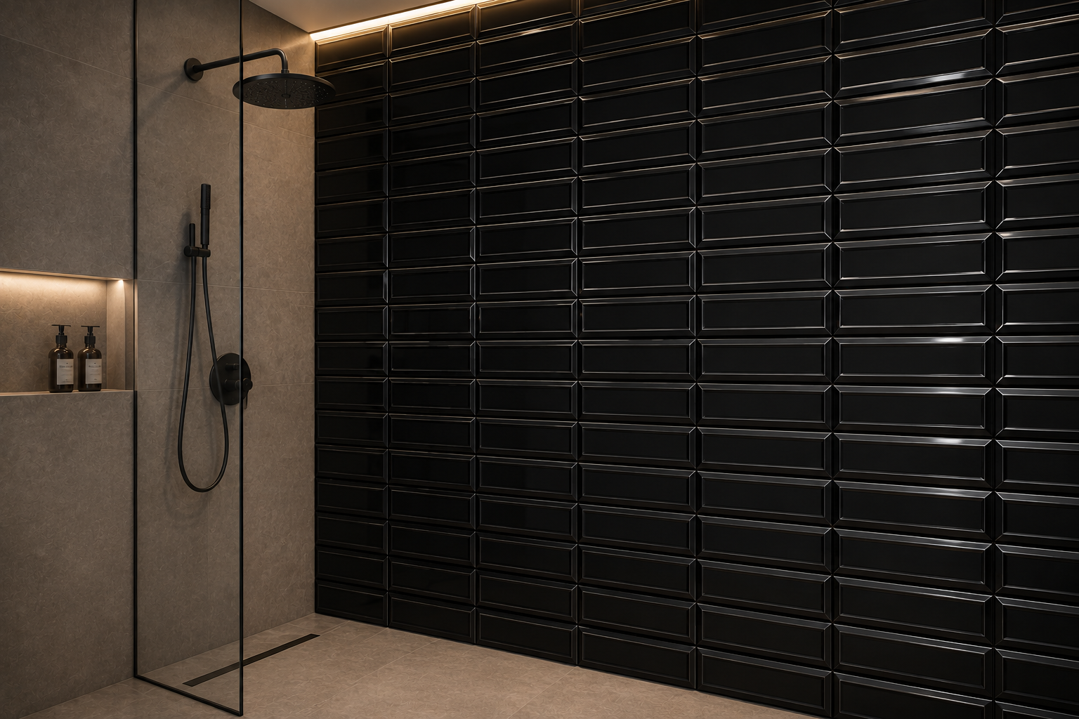 کاشی مترویی سایز30*10کونیک مشکی براق(konic Black) - تصویر 2