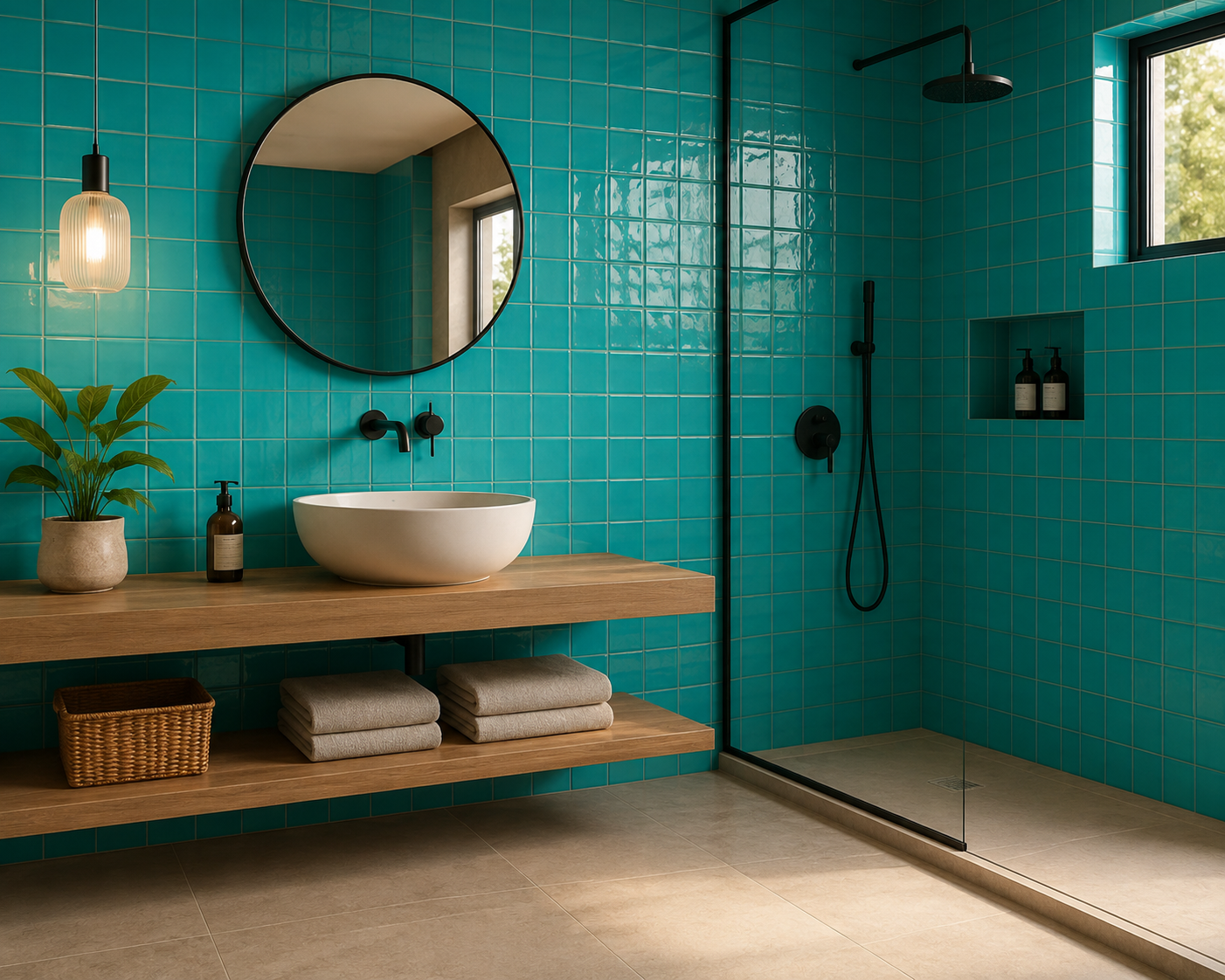 کاشی گبی سبز آکوا براق 15×15 | Gobi Flat Aqua Green Glossy - تصویر 4
